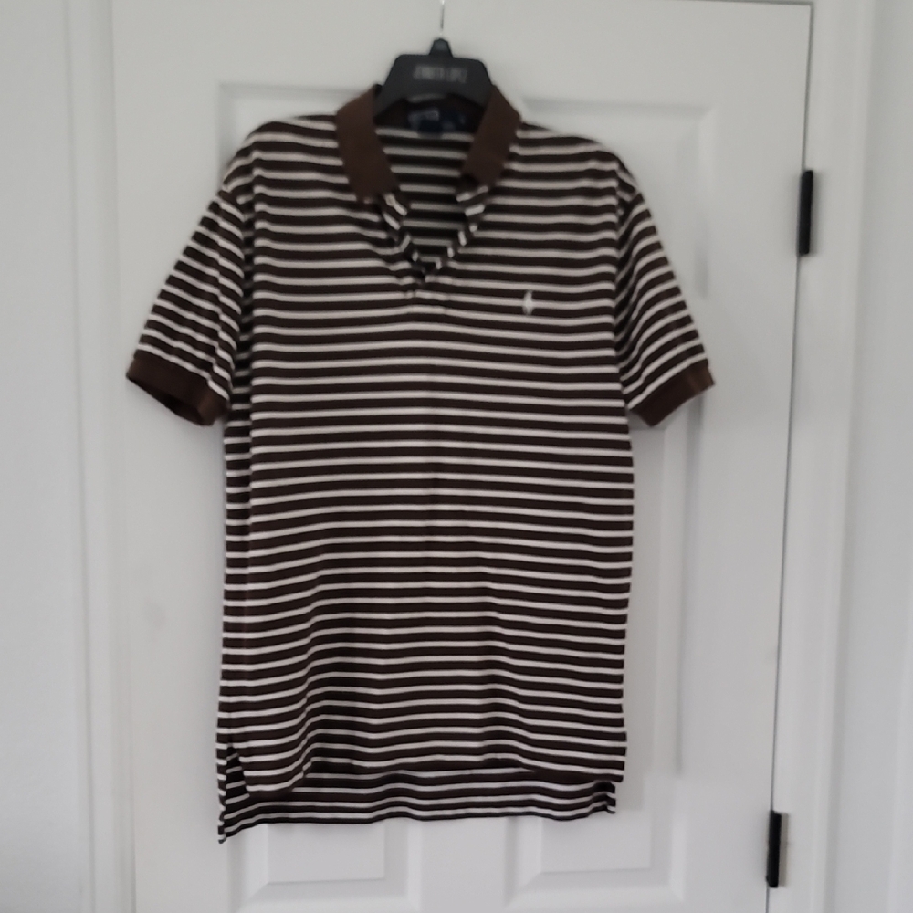 Ralph Lauren Brown and White Striped Polo Shirt